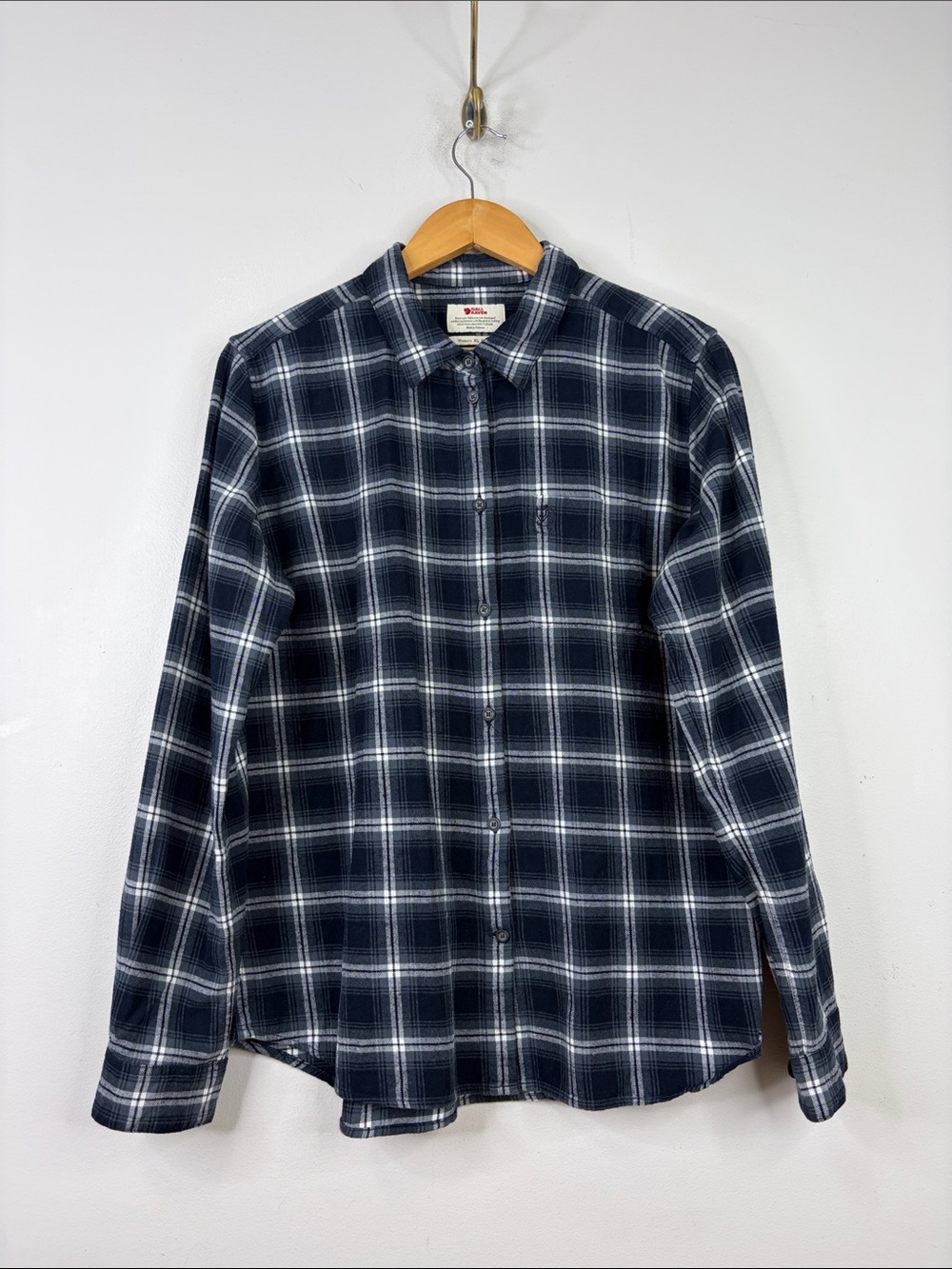 Fjallraven Ovik Flannel Shirt Womens XL Regular Fit Gray Plaid Cotton Plaid